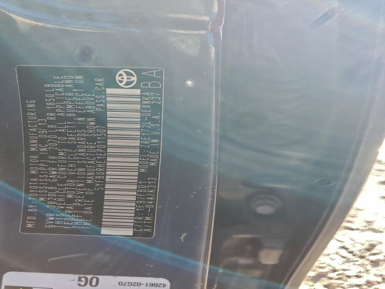 2014 TOYOTA COROLLA L photo 13