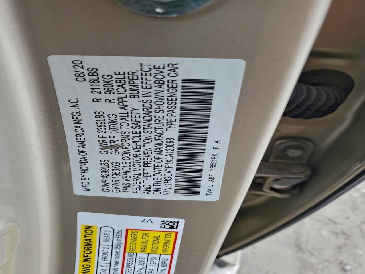 2020 HONDA ACCORD LX photo 13
