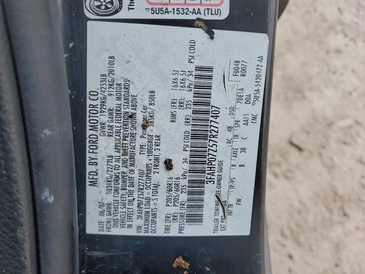 2007 FORD FUSION SE photo 12