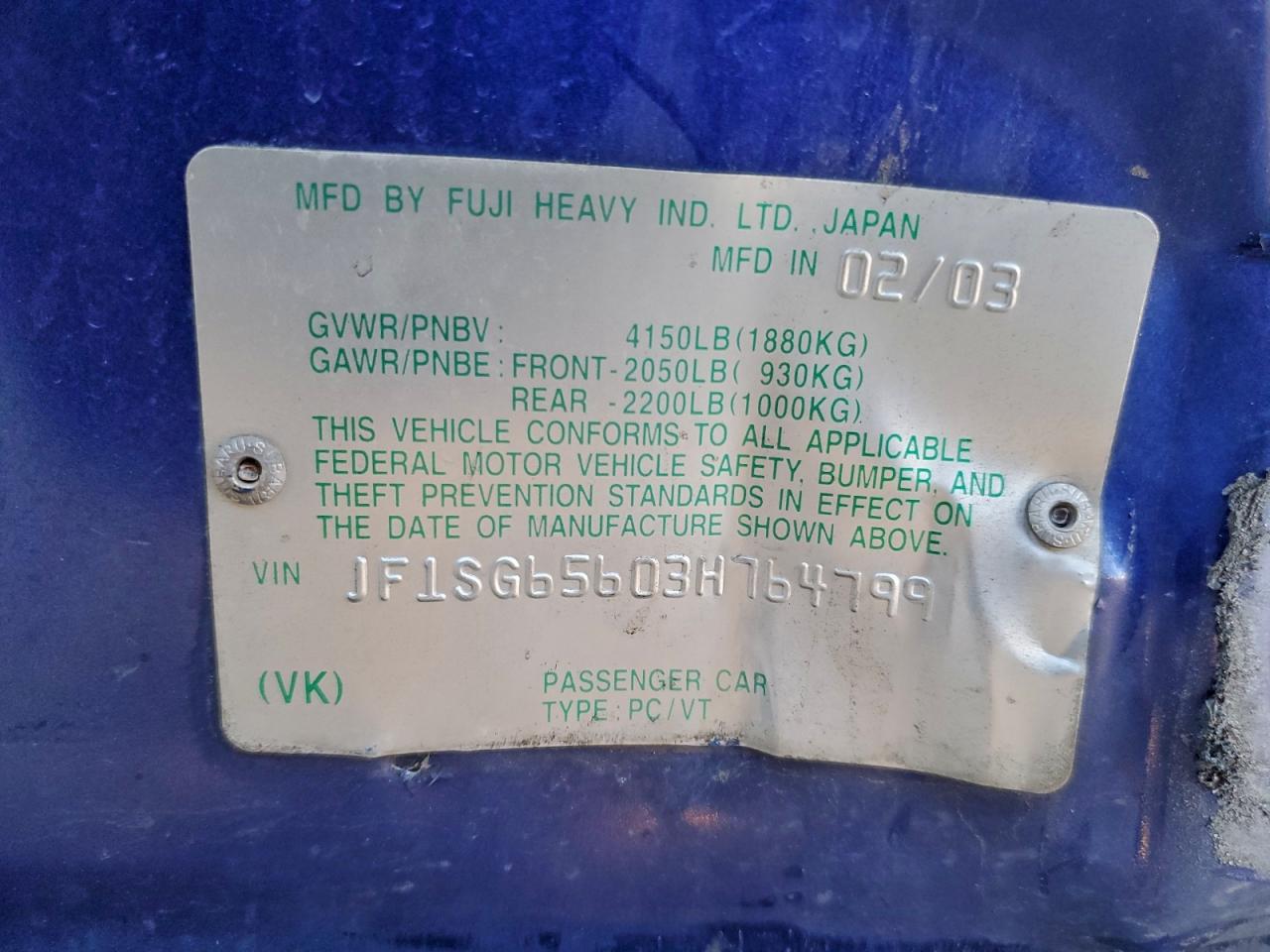 2003 SUBARU FORESTER 2.5XS photo 12