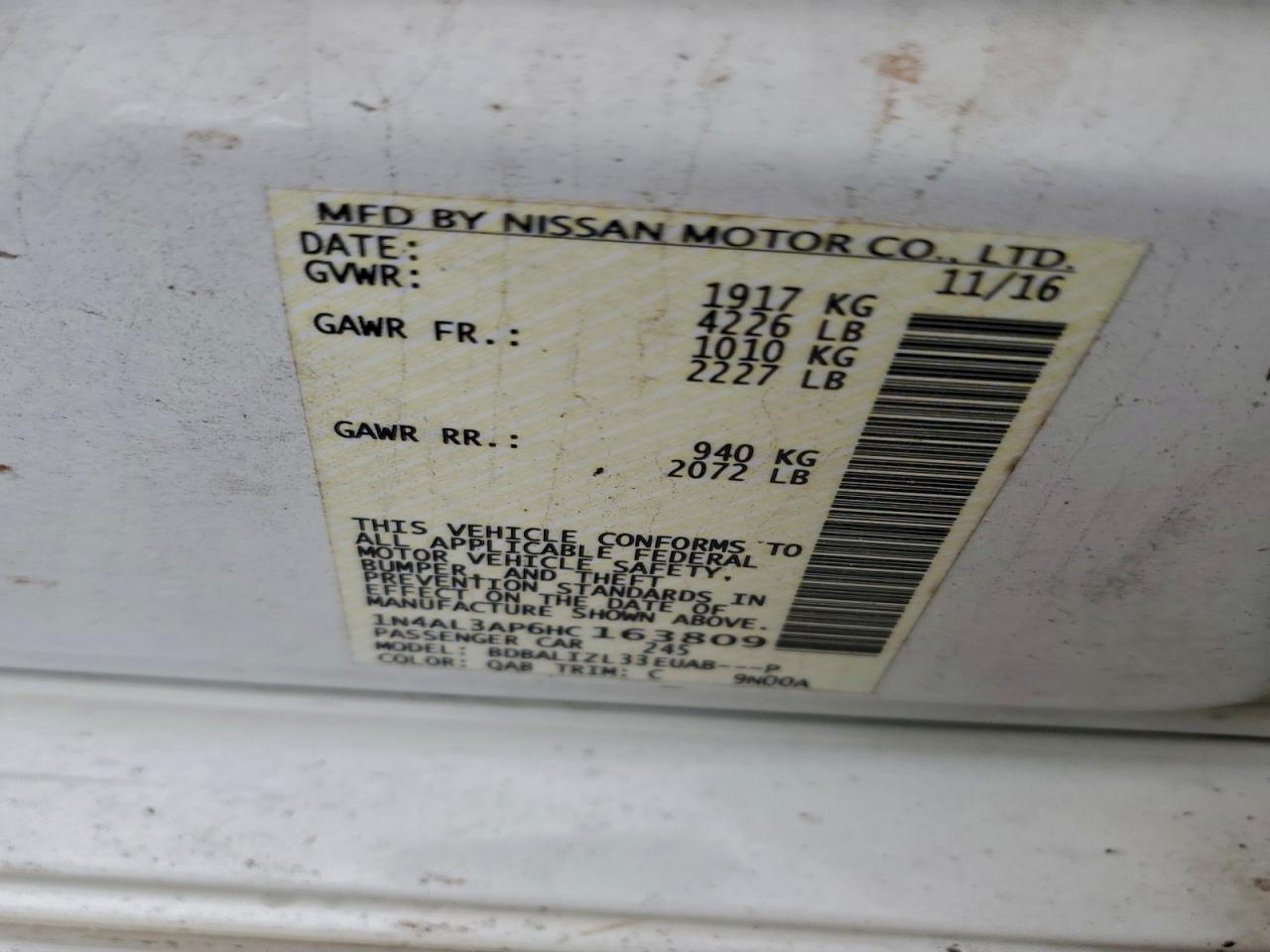 2017 NISSAN ALTIMA 2.5 photo 12