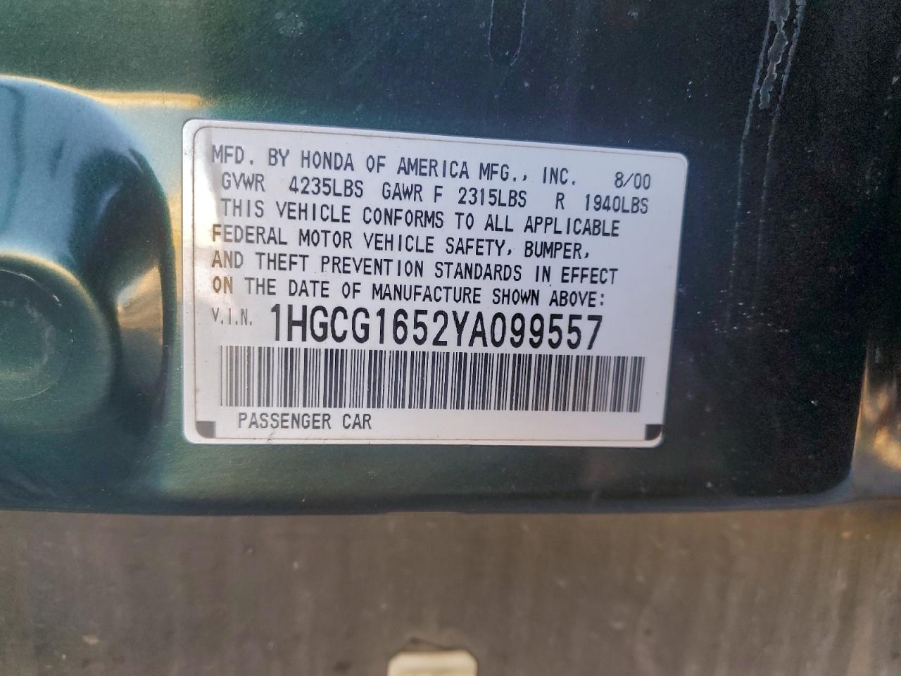 2000 HONDA ACCORD EX photo 23