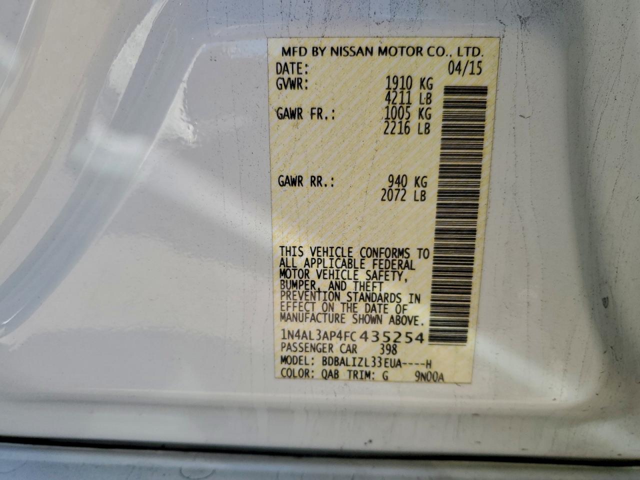 2015 NISSAN ALTIMA 2.5 photo 13