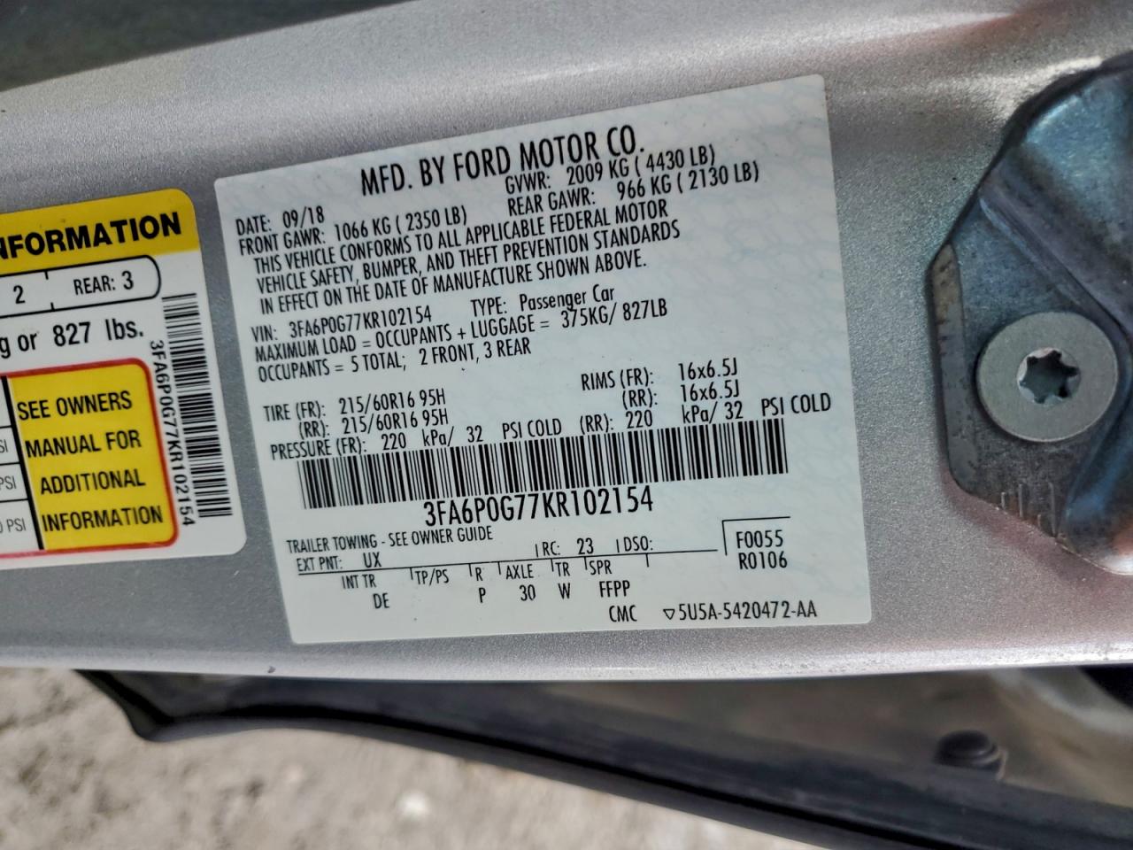 2019 FORD FUSION S photo 12