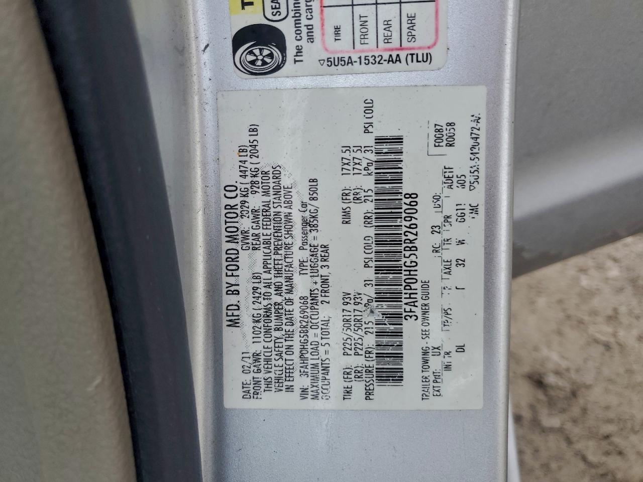 2011 FORD FUSION SE photo 12