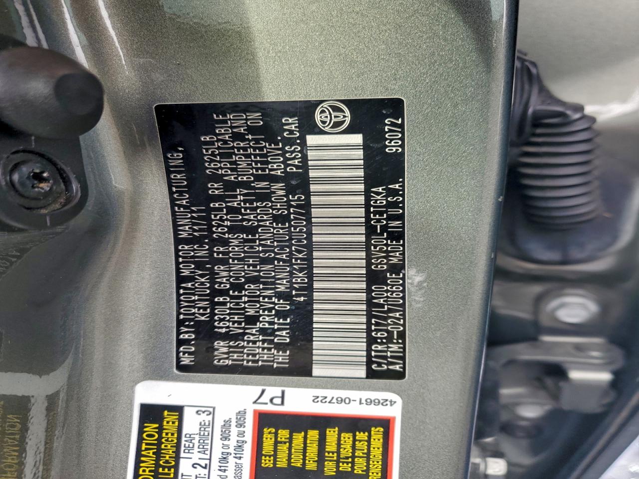 2012 TOYOTA CAMRY XLE V6 photo 23