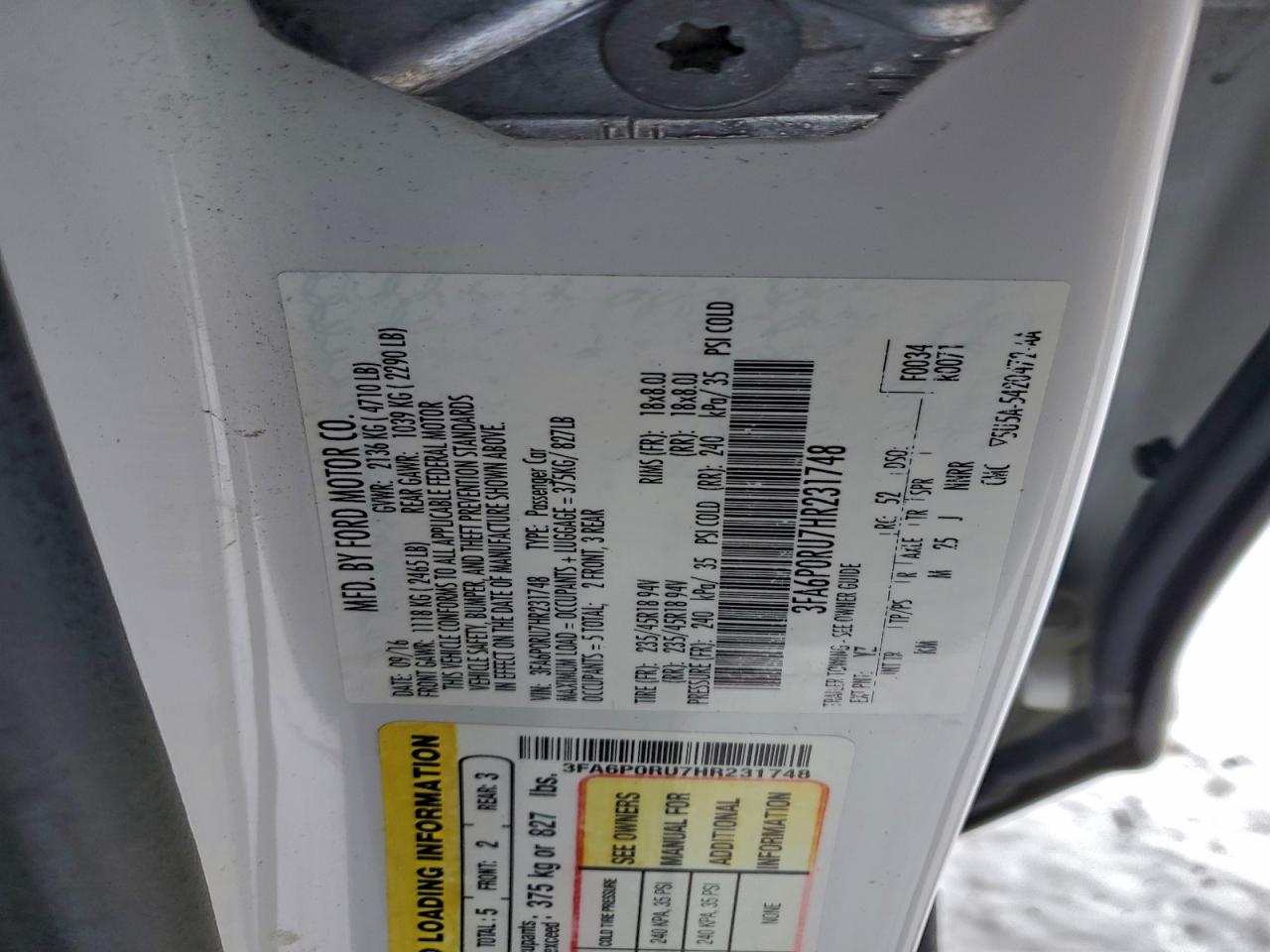 2017 FORD FUSION TITANIUM HEV photo 23