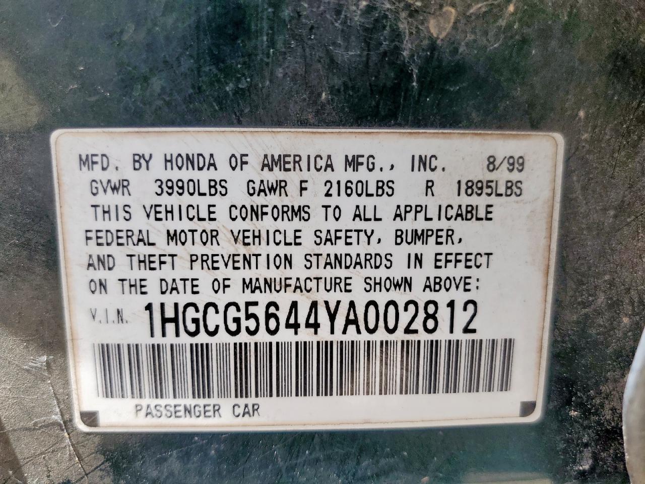 2000 HONDA ACCORD photo 12