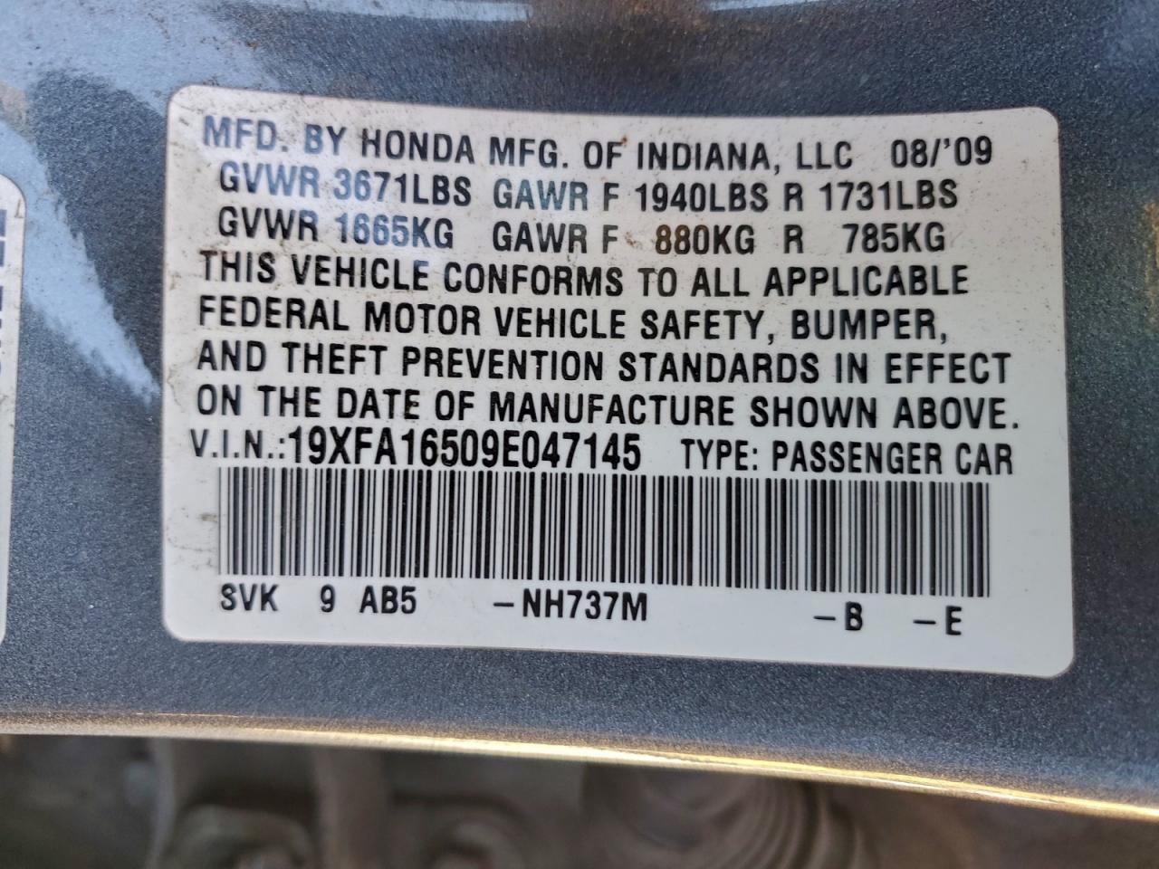 2009 HONDA CIVIC LX photo 12