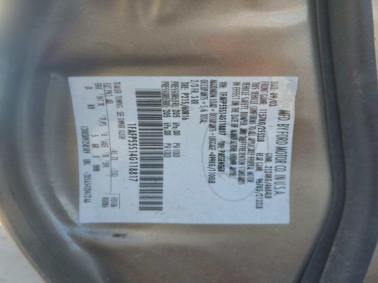 2004 FORD TAURUS SES photo 23