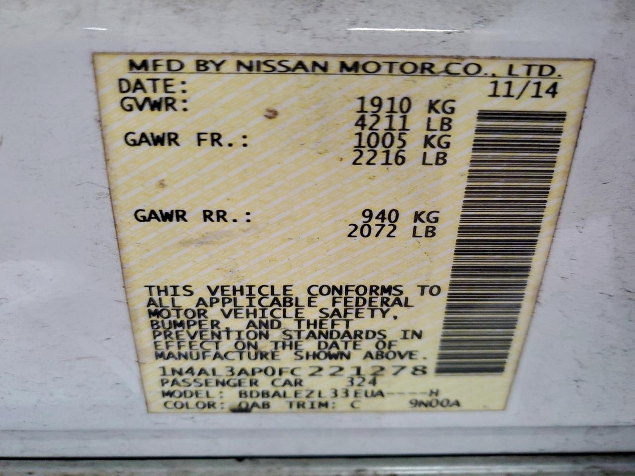 2015 NISSAN ALTIMA 2.5 photo 13