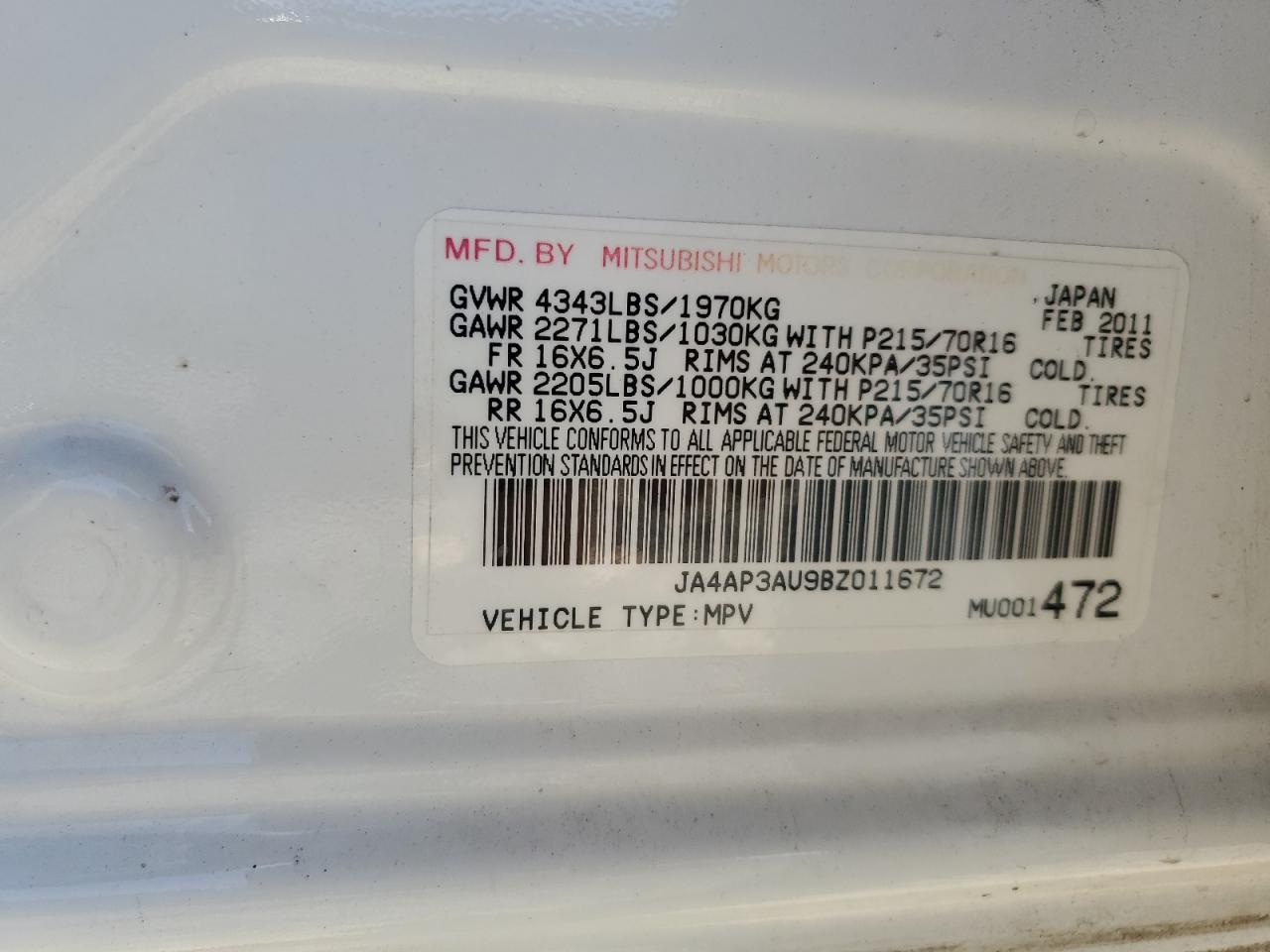 2011 MITSUBISHI OUTLANDER SPORT ES photo 25