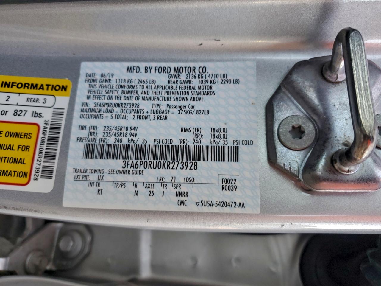 2019 FORD FUSION TITANIUM photo 13