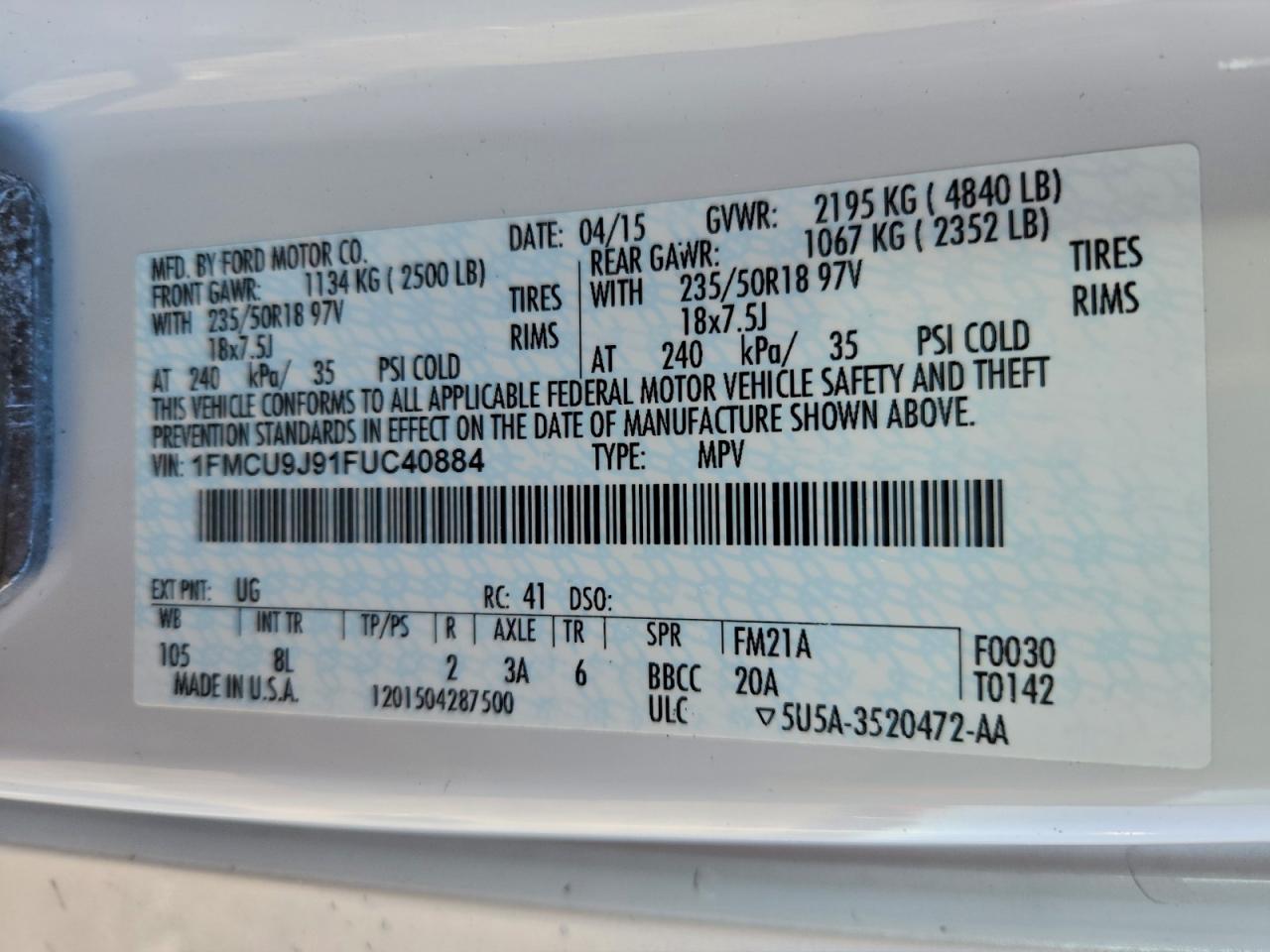 2015 FORD ESCAPE TITANIUM photo 13
