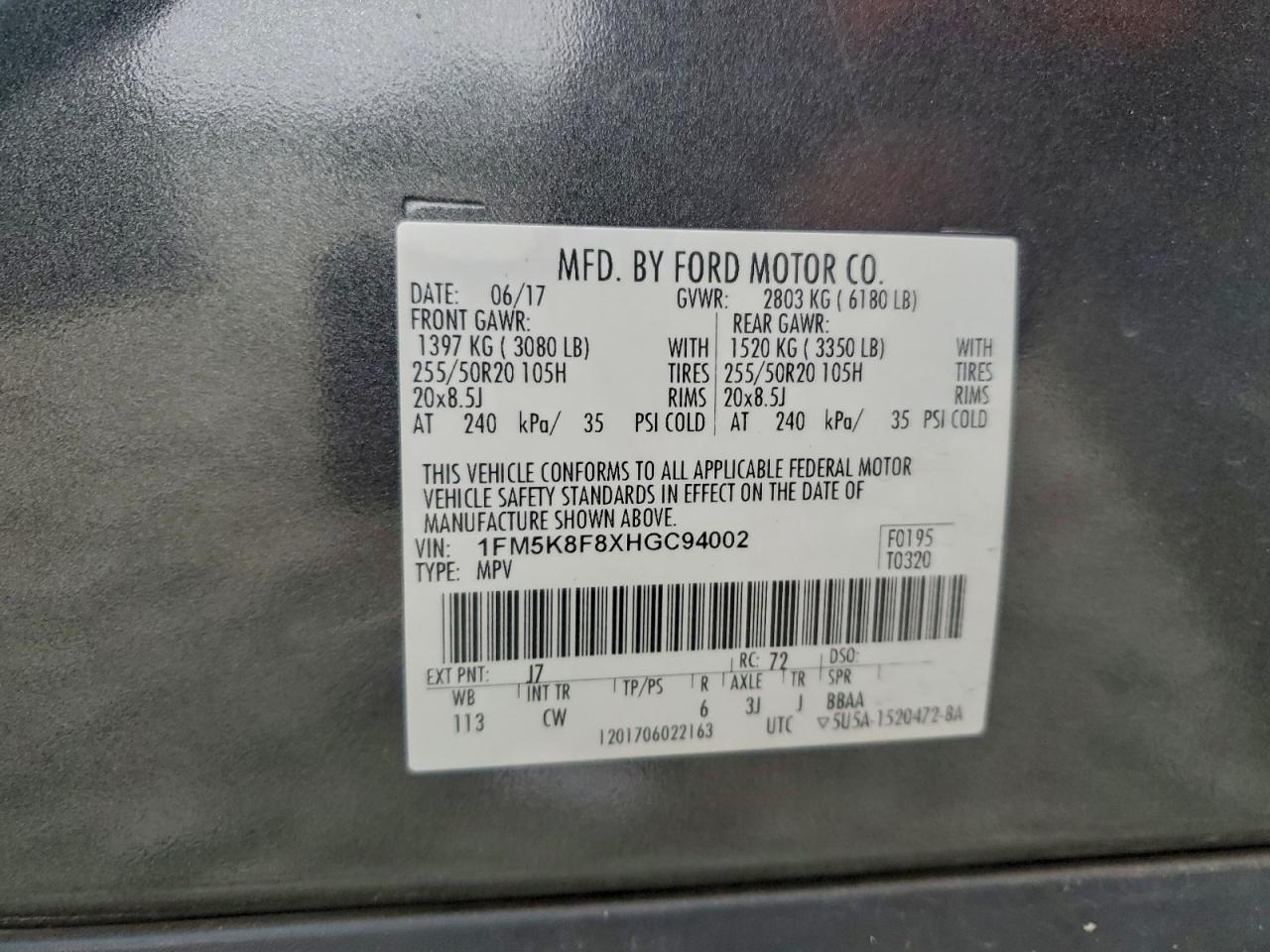 2017 FORD EXPLORER LIMITED photo 45