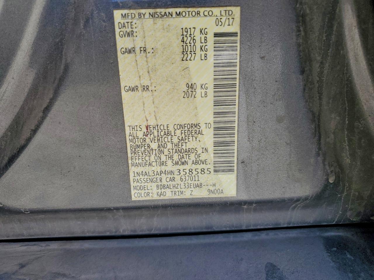 2017 NISSAN ALTIMA 2.5 SR photo 12