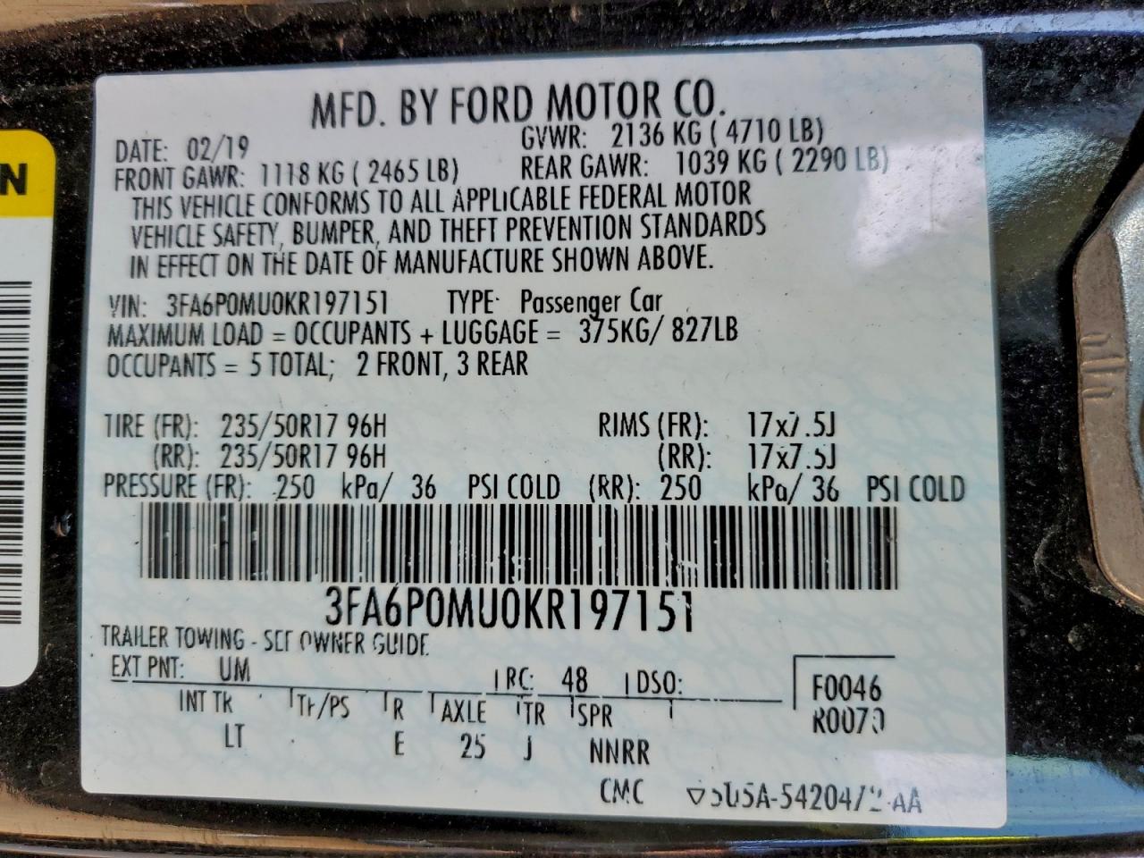 2019 FORD FUSION SEL photo 13