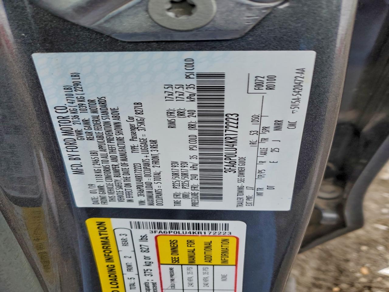 2019 FORD FUSION SE photo 12