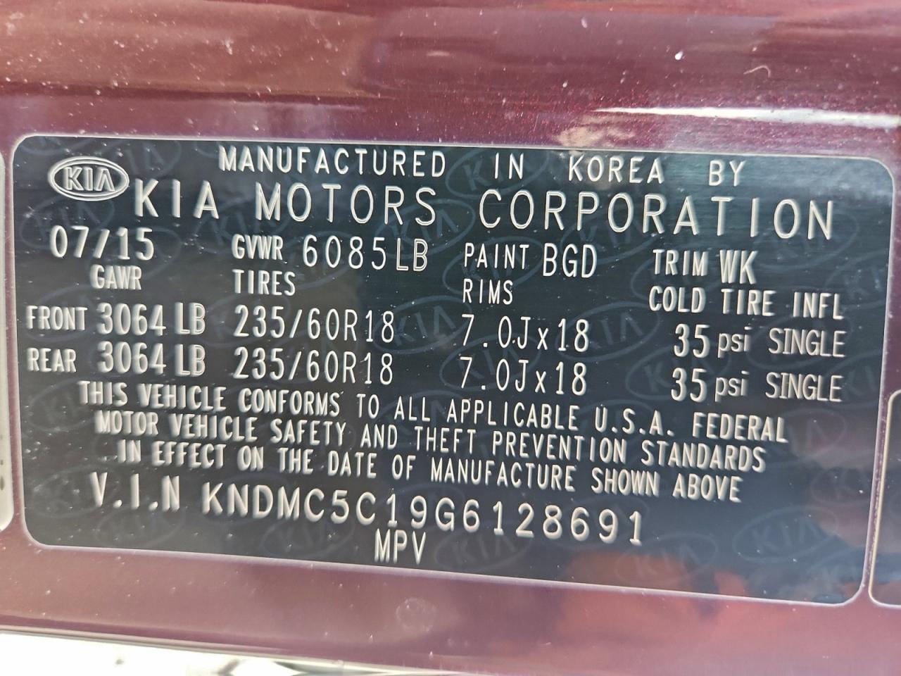 2016 KIA SEDONA EX photo 13