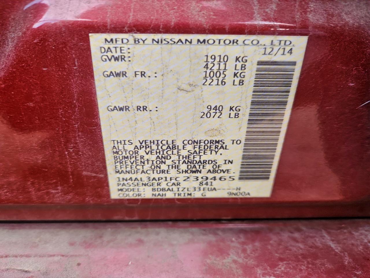 2015 NISSAN ALTIMA 2.5 photo 12
