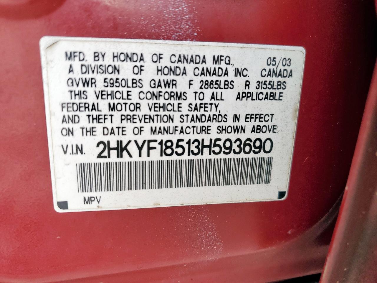 2003 HONDA PILOT EXL photo 13