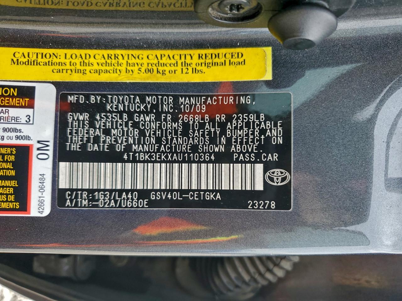 2010 TOYOTA CAMRY XLE V6 photo 12