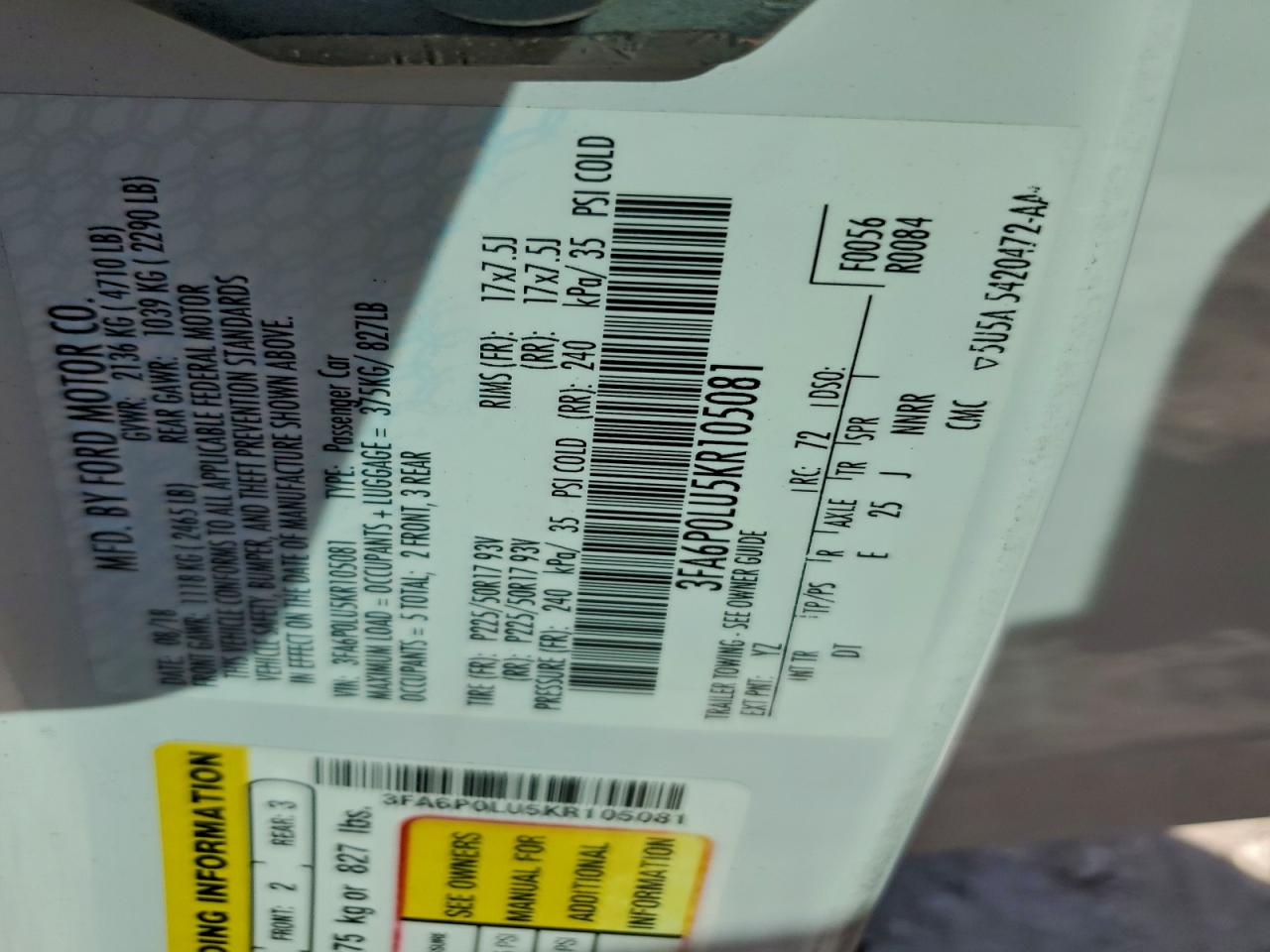 2019 FORD FUSION SE photo 13