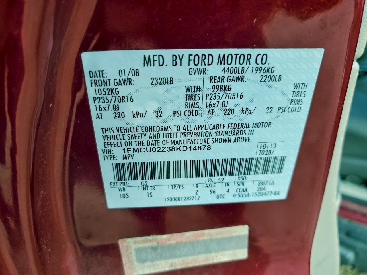 2008 FORD ESCAPE XLS photo 14
