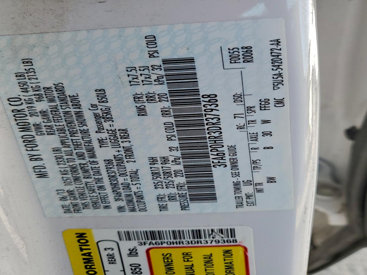 2013 FORD FUSION SE photo 12