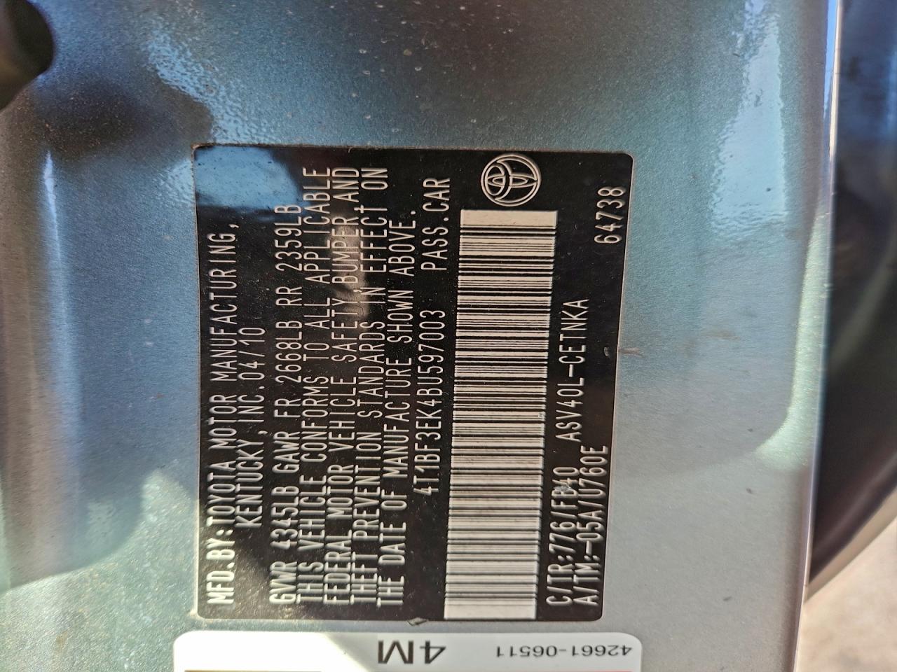 2011 TOYOTA CAMRY photo 12