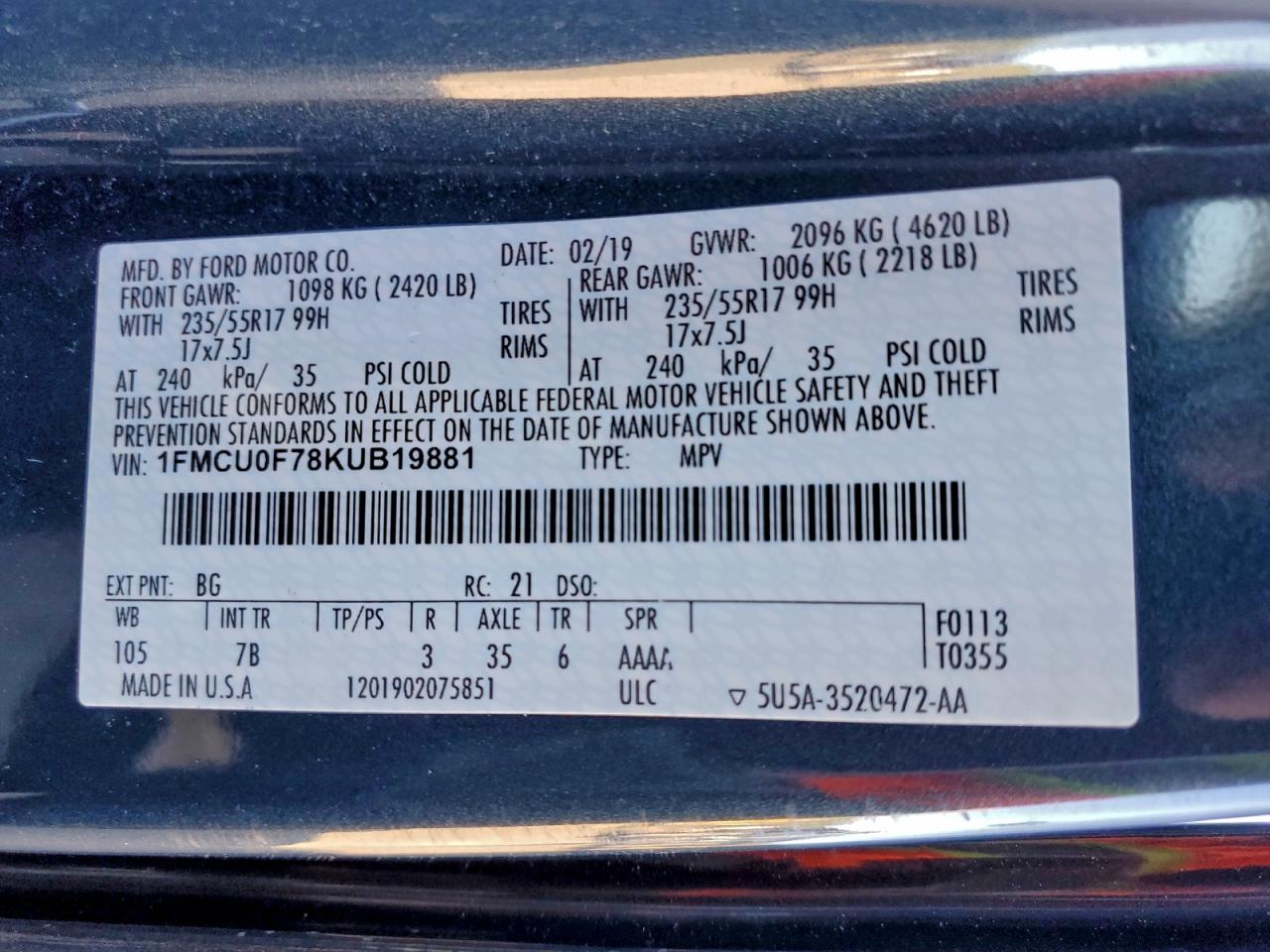 2019 FORD ESCAPE photo 13