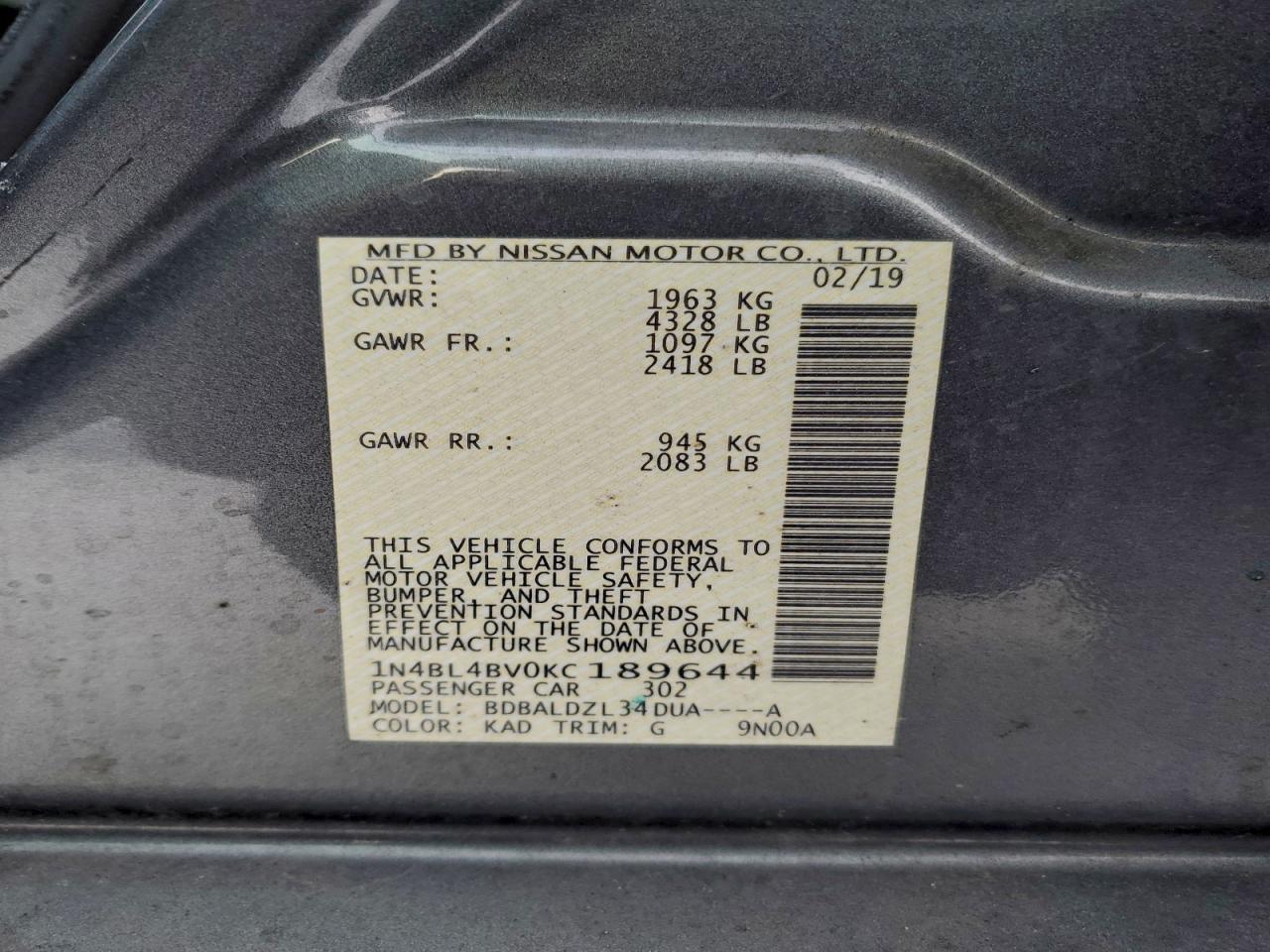 2019 NISSAN ALTIMA S photo 12