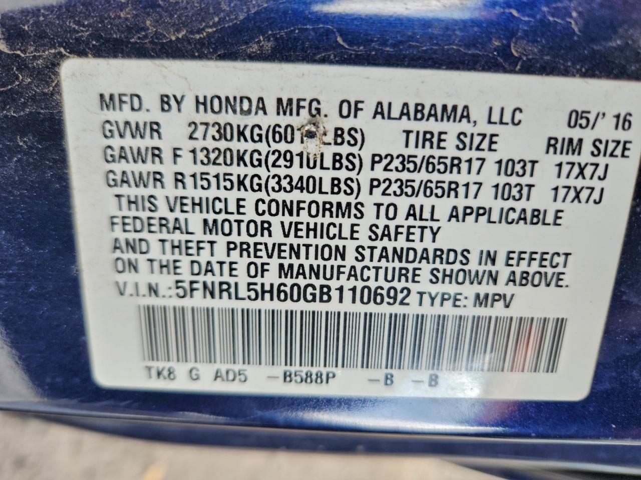 2016 HONDA ODYSSEY EXL photo 25