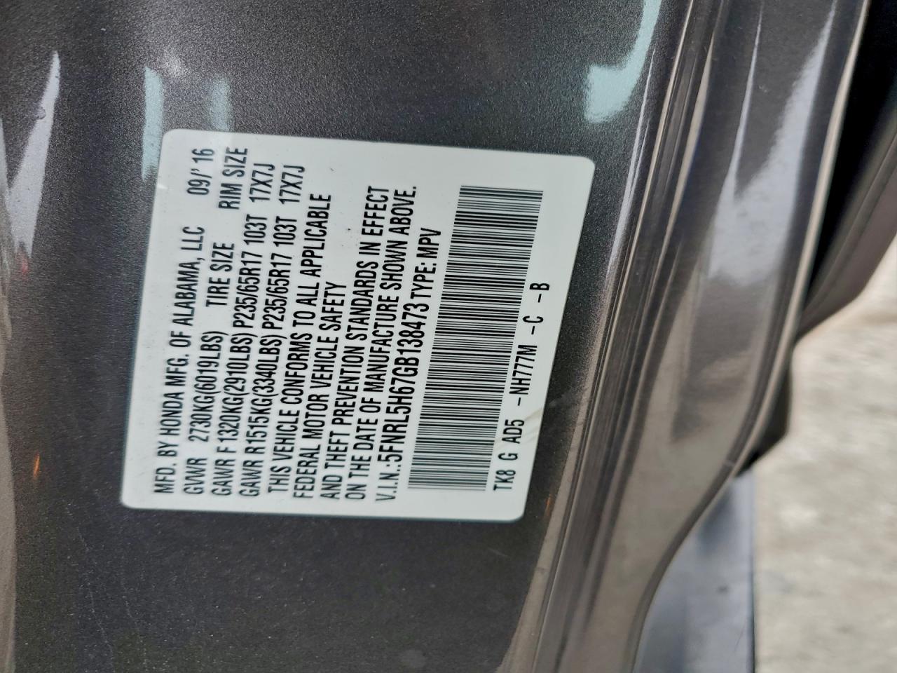 2016 HONDA ODYSSEY EXL photo 25