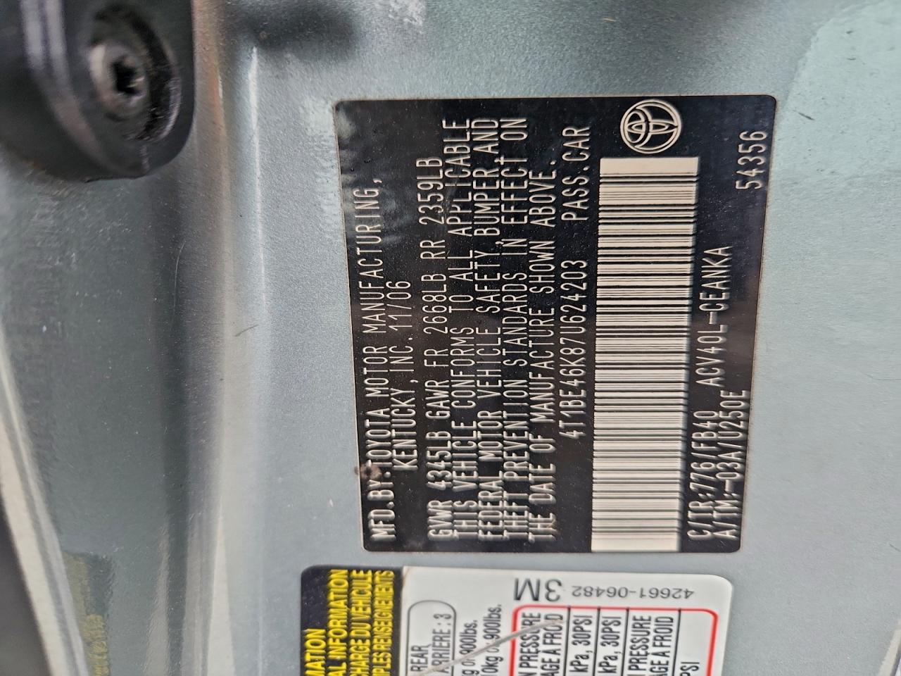 2007 TOYOTA CAMRY CE photo 27