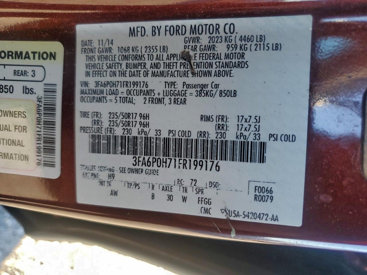 2015 FORD FUSION SE photo 23