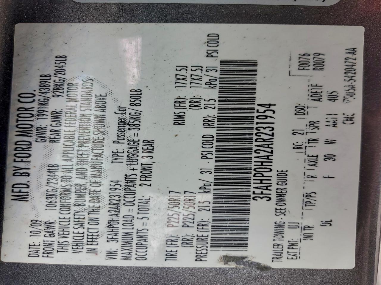 2010 FORD FUSION SE photo 25