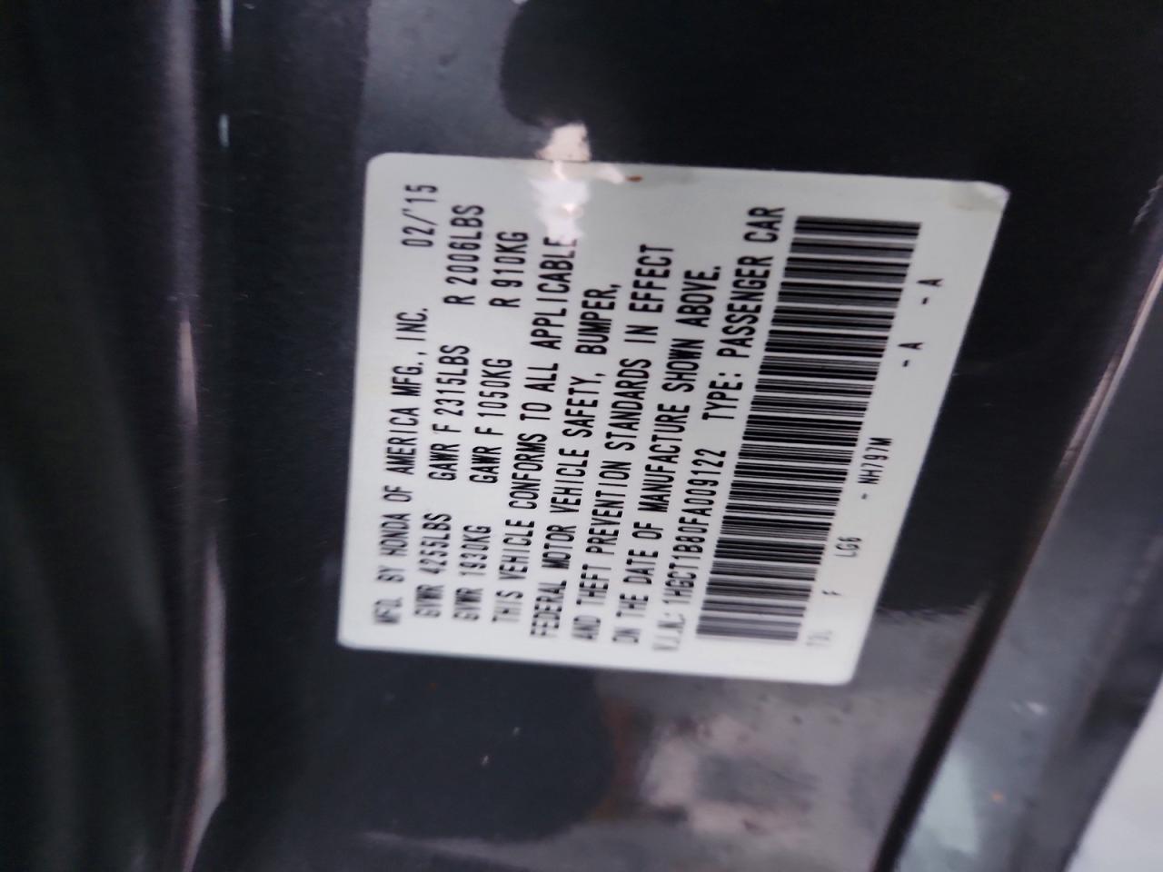 2015 HONDA ACCORD EXL photo 12