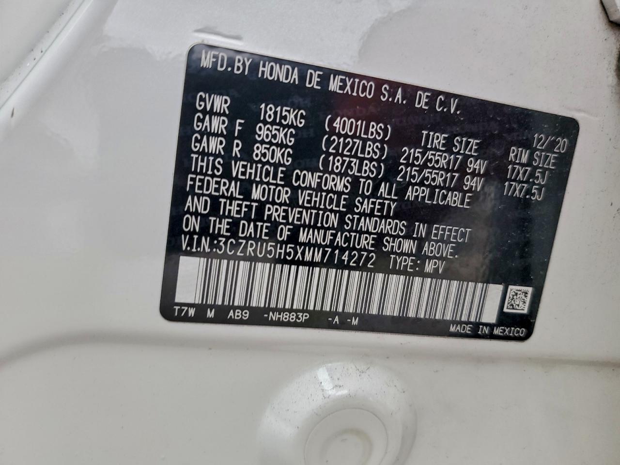 2021 HONDA HR-V EX photo 23