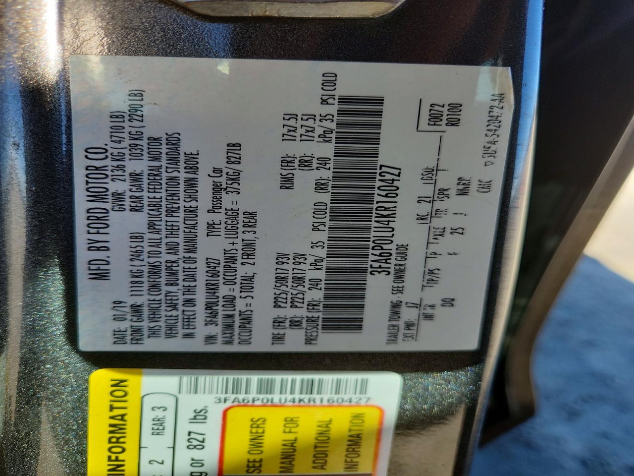 2019 FORD FUSION SE photo 12