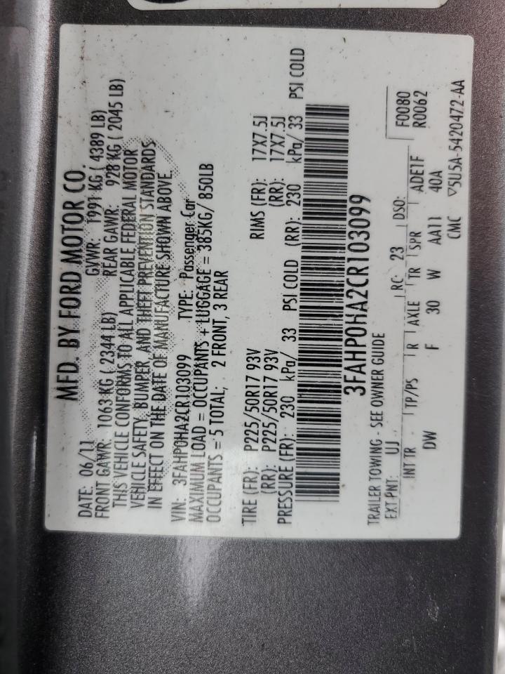 2012 FORD FUSION SE photo 12