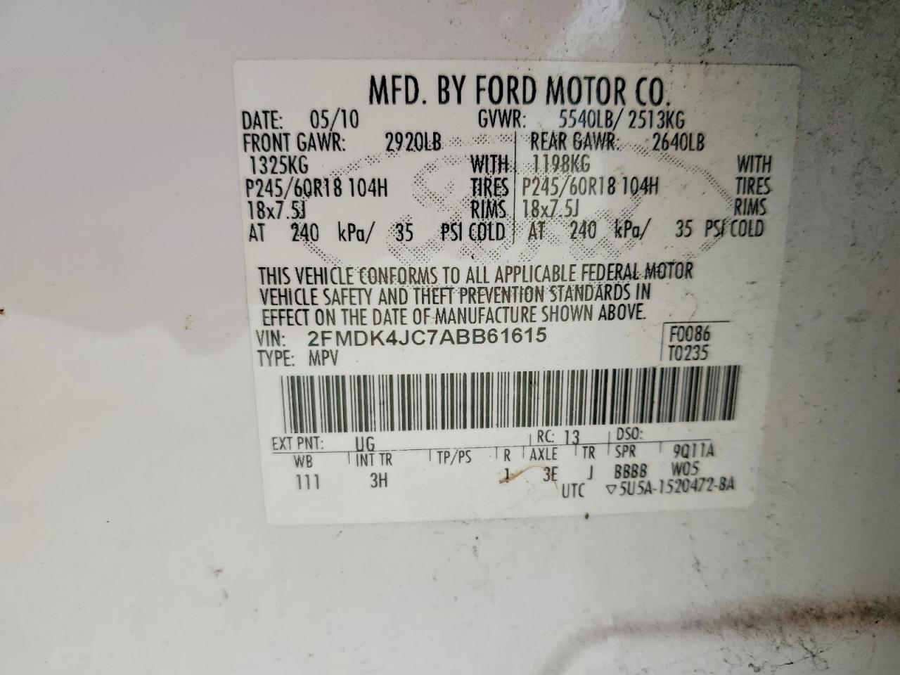 2010 FORD EDGE SEL photo 12