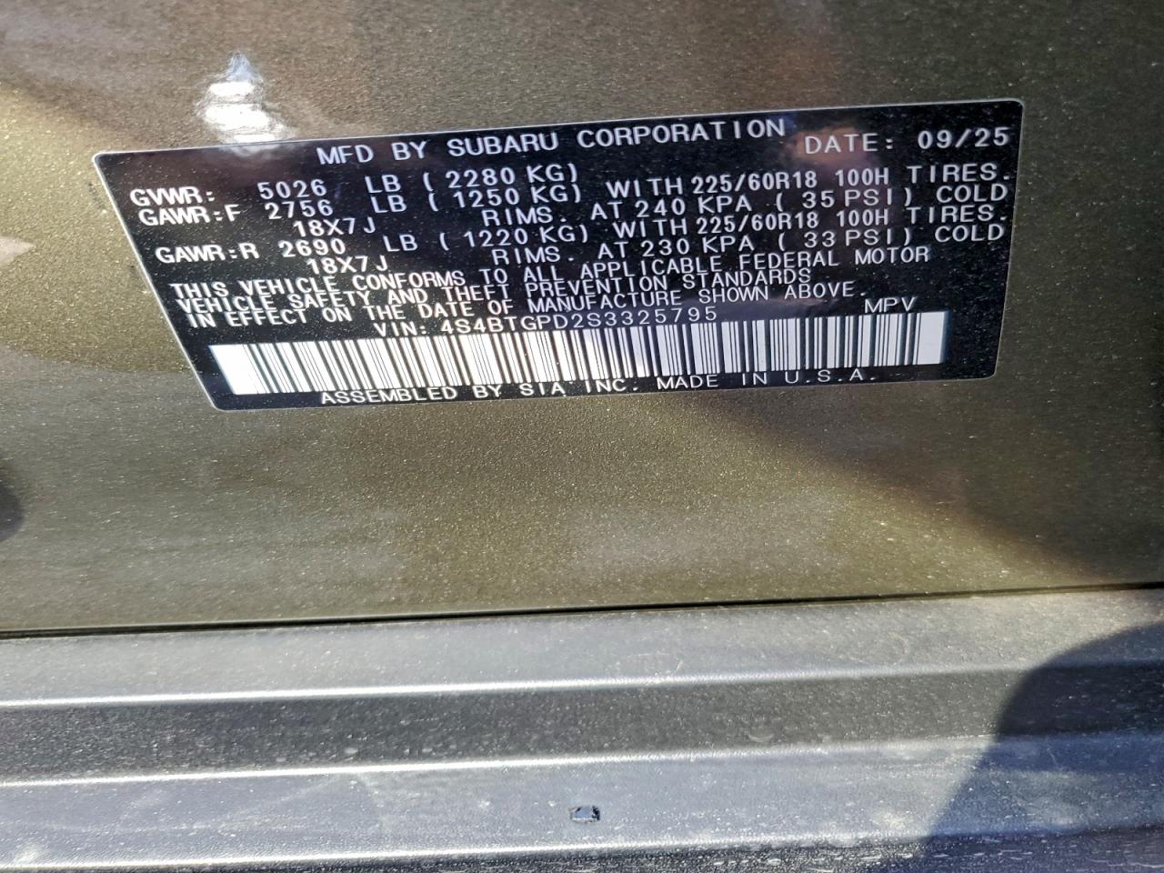 2025 SUBARU OUTBACK TOURING photo 37