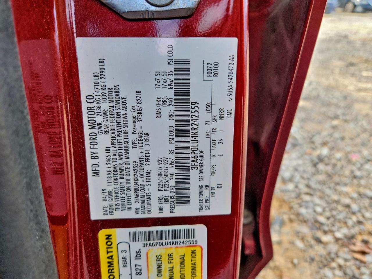 2019 FORD FUSION SE photo 34