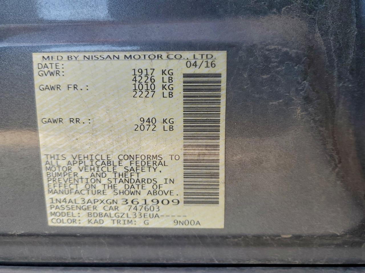 2016 NISSAN ALTIMA 2.5 S photo 12