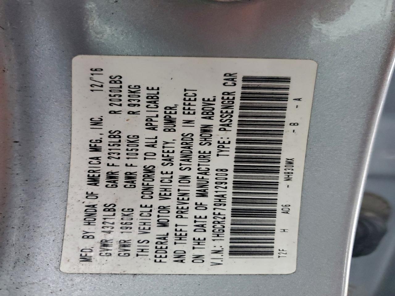 2017 HONDA ACCORD EX photo 13