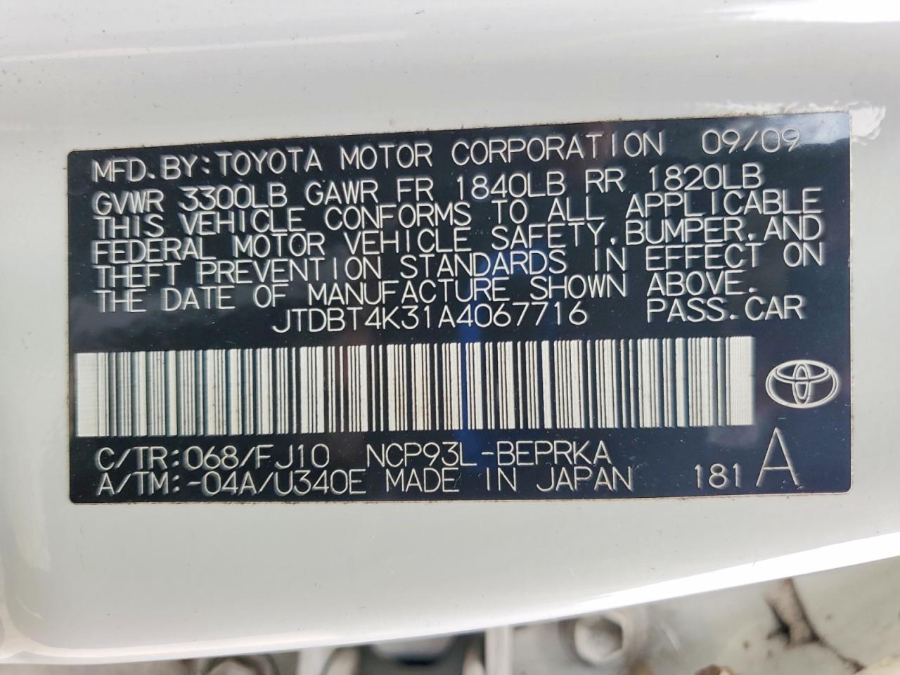 2010 TOYOTA YARIS photo 12