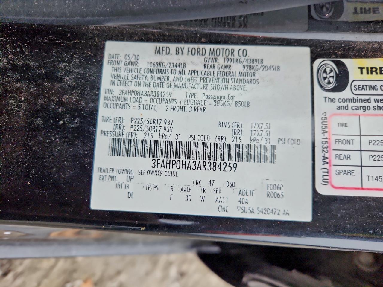2010 FORD FUSION SE photo 13