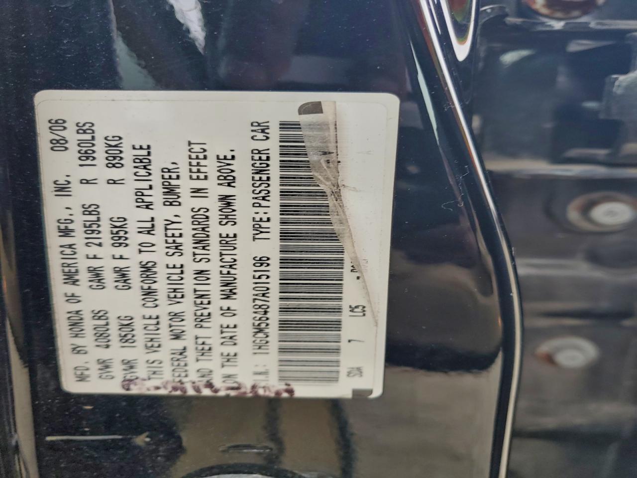 2007 HONDA ACCORD LX photo 12
