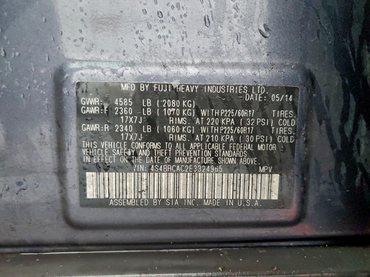 2014 SUBARU OUTBACK 2.5I photo 12